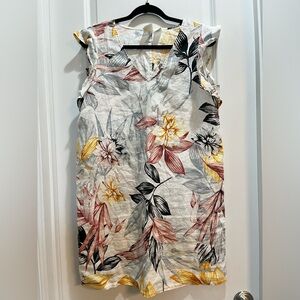 C & C Linen Floral Dress Vneck Cap Sleeve Medium Armpit To Armpit20” Length 35”